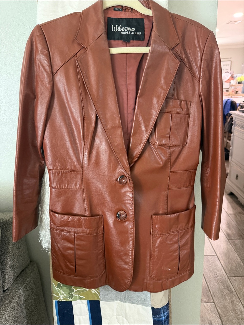 Vintage Wilson Leather Blazer Cognac Brown Women’s Size 12, 1970’s